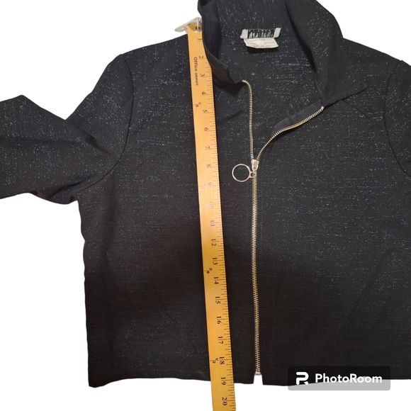 Vtg Amy Byer Black Shimmery Zip Up Top Made In USA Size 18 1/2 - Picture 2 of 10